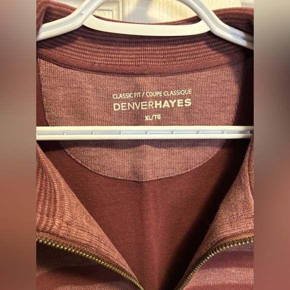 Denver Hayes Men's Quarter Zip-Up Sweater - Burgundy Stripes - Picture 2 of 6